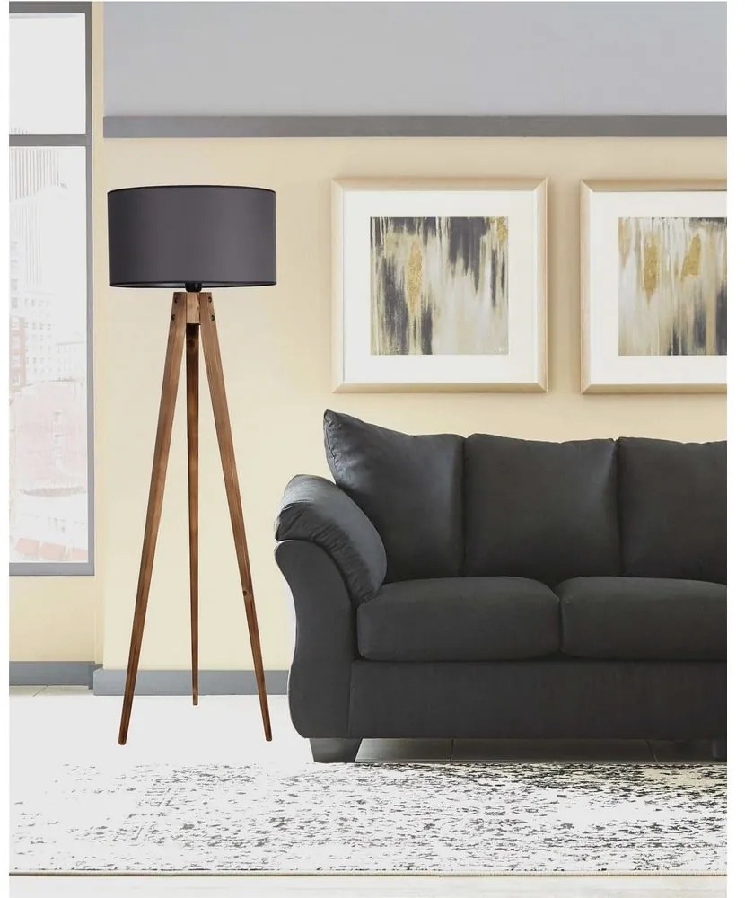 Fekete-barna állólámpa textil búrával (magasság 153 cm) Tripod – Opviq lights