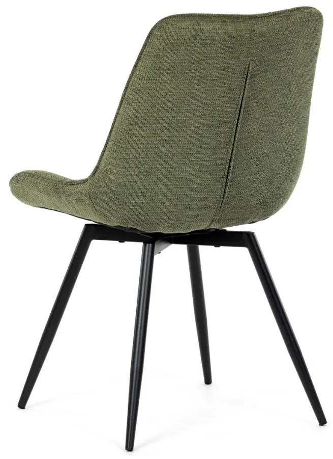 Scaun de sufragerie, tapițerie din material verde, picioare din metal negru, mecanism rotativ 90°/90° (stânga/dreapta) - funcție inversare