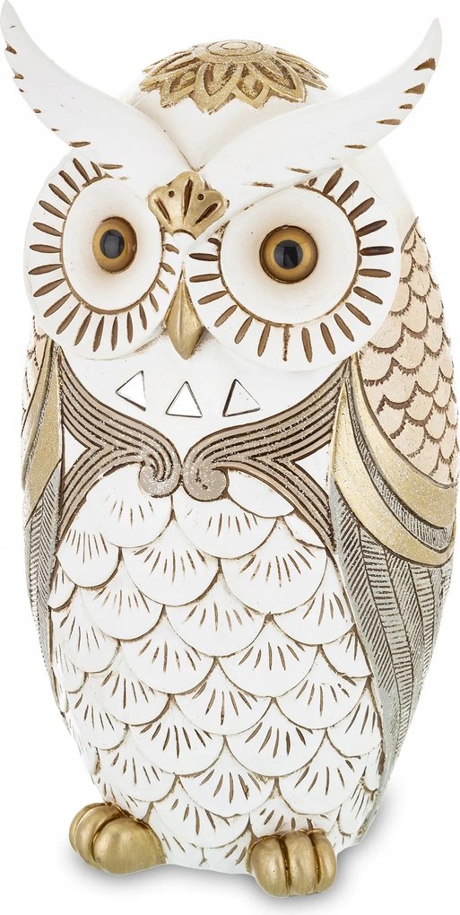 Bagoly figura dekoráció arany fehér mart részletekkel dekoráció figura