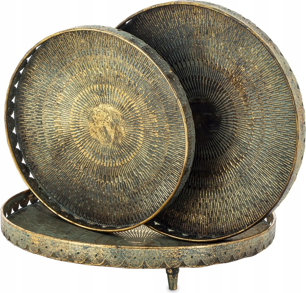 3 Db-os Retro Arany Patera Dekorációs Tálca Szett