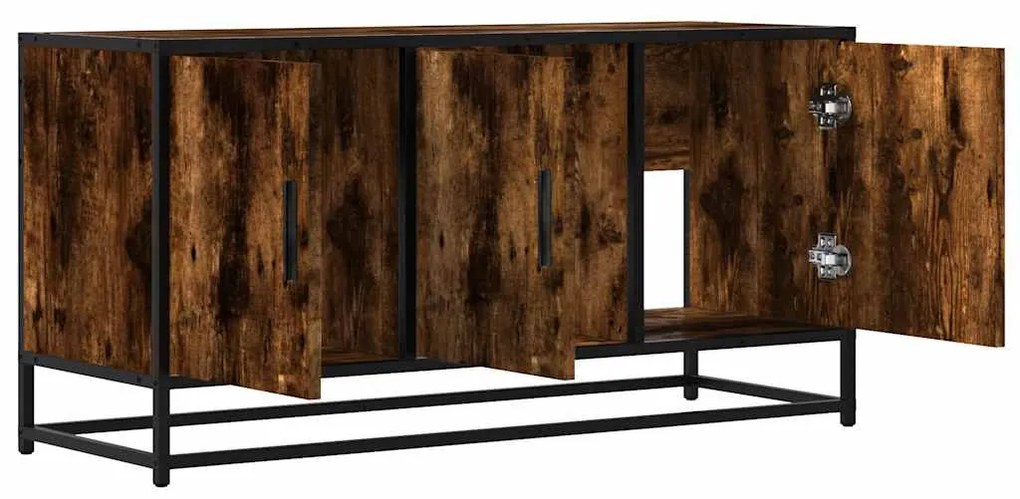 füstös tölgy színű szerelt fa és fém TV-szekrény 100x35x50 cm