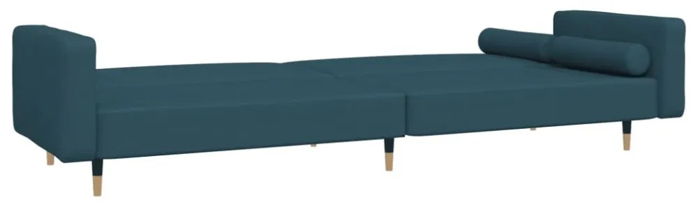 kétszemélyes kék bársony kanapéágy két párnával