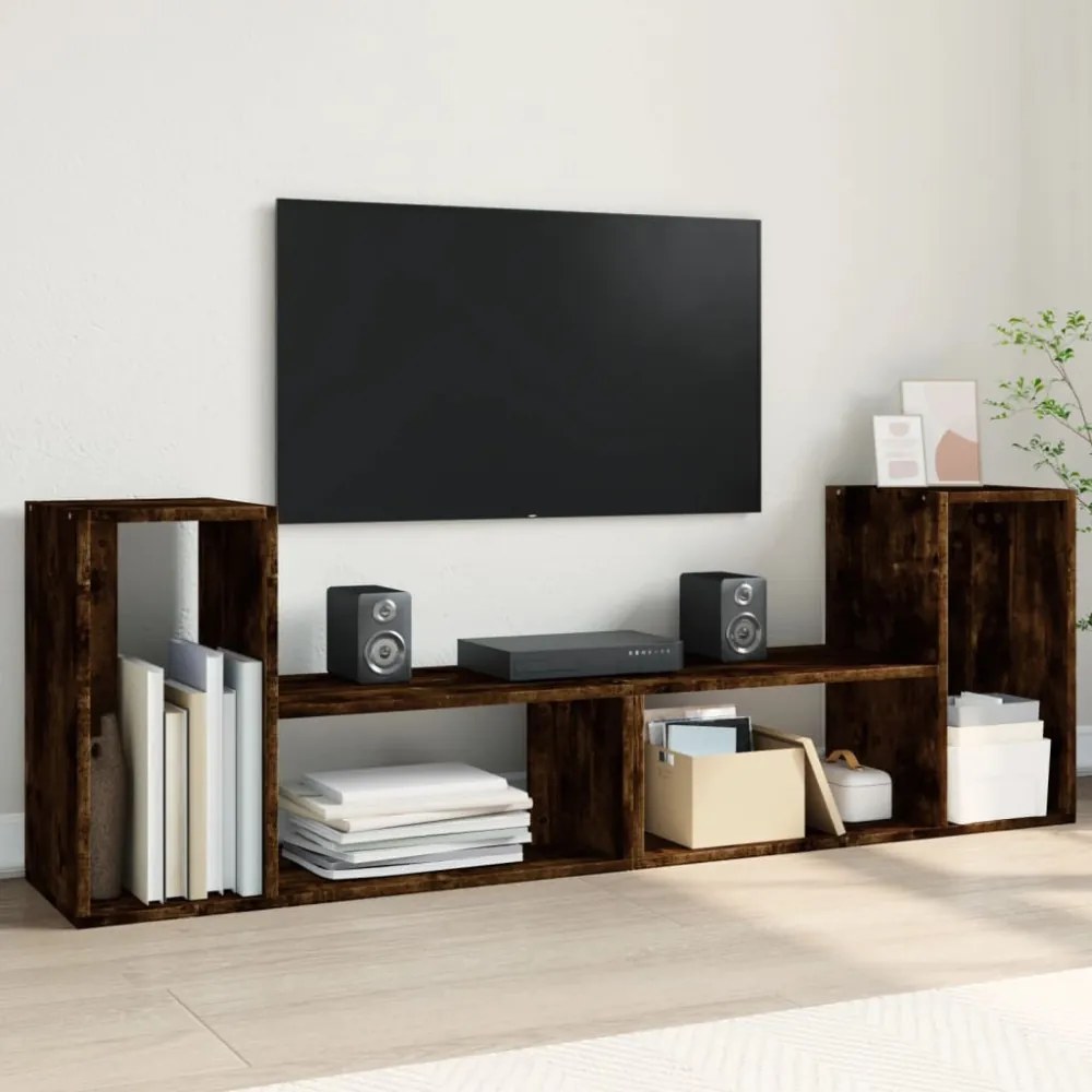 2 db füstös tölgy színű szerelt fa TV-szekrény 75 x 30 x 50 cm