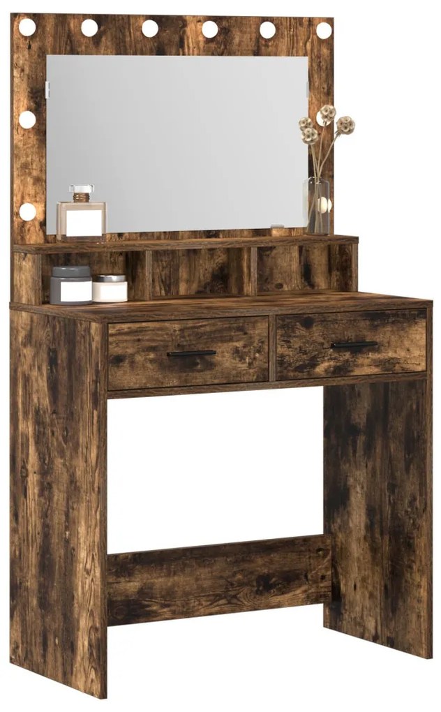 Sminkasztal LED világítással Füstölt tölgy 79x41x135 cm