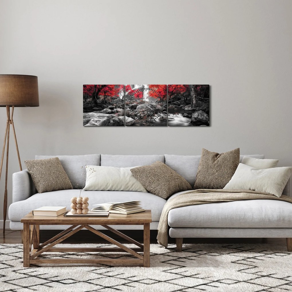 Kép - Vízesések az őszi tájban (órával) (90x30 cm)