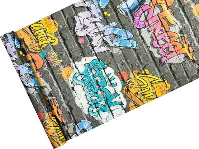 Graffiti Tapéták sötétszürke téglán 3D hatás