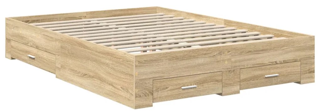 vidaXL Ágykeret fiókkal fejtámlával Sonoma tölgy 135 x 190 cm Faanyag