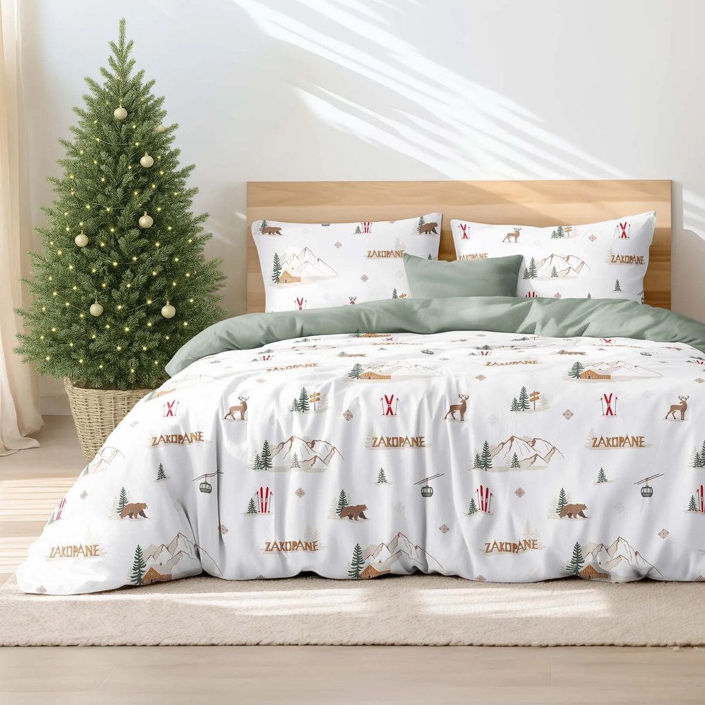 Goldea pamut ágyneműhuzat duo - zakopane, zsálya színű hátoldal 140 x 200 és 70 x 90 cm