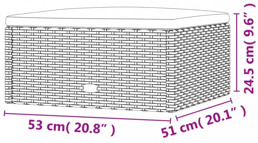 fekete polyrattan kerti lábtartó párnával