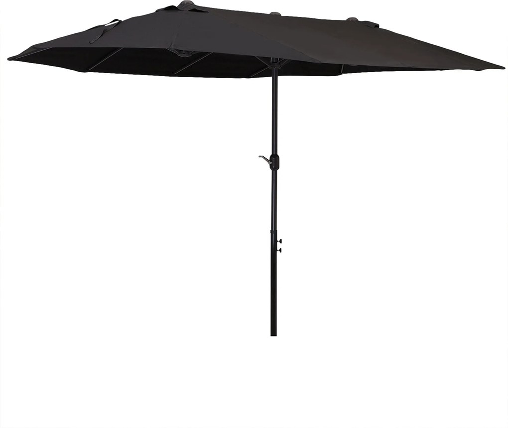 Outsunny Kétszárnyú Napernyő 455 x 265 cm, UV Védelem, Kézi Crank, Terasz- és Tengerparti Napernyő, Fekete | Aosom