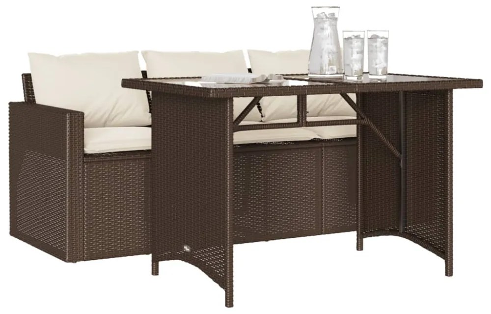 2 részes barna polyrattan kerti étkezőgarnitúra párnákkal