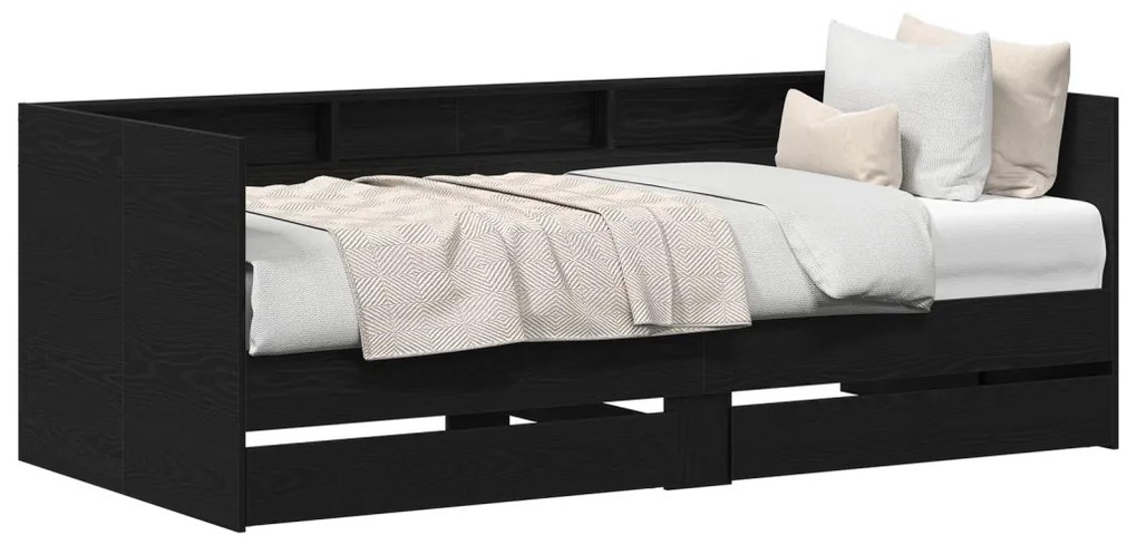 Fekete Napágy Fiókokkal Fekete tölgy Furnérozott fa 75 x 190 cm
