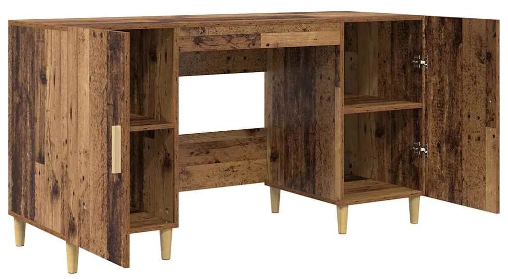 vidaXL Asztal polcokkal tárolóval Öreg fa 140 x 50 x 75 cm Faanyag