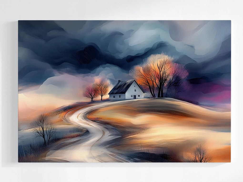 Poszter Tájkép Dombok Falu Ház Fa Felhők Vihar 60x40