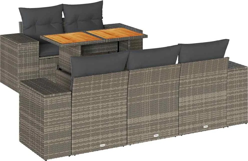 vidaXL 6 részes szürke polyrattan kerti ülőgarnitúra párnákkal