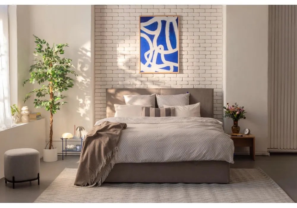 Szürkésbarna kárpitozott ágyneműtartós franciaágy ágyráccsal 180x200 cm Thessa Bold – Bonami Selection