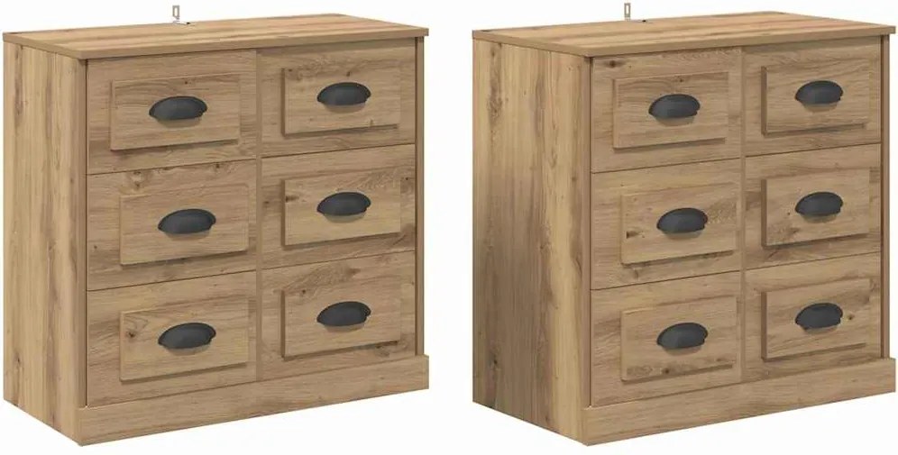 vidaXL Oldalszekrények 2 pcs Artisan tölgy 70 x 35,5 x 67,5 cm Faanyag
