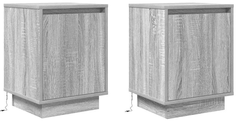 2 db szürke sonoma éjjeliszekrények LED világítással 38x34x50cm