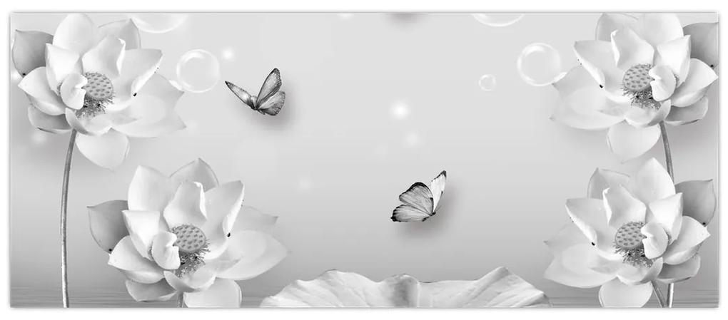 Kép - Virágos dizájn pillangókkal (120x50 cm)
