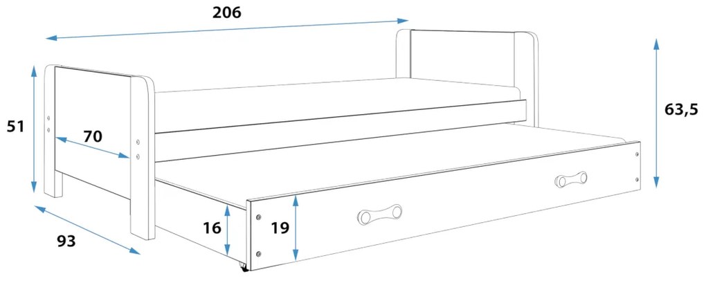 DAKAR Kiságy tárolóhellyel, 200x80, fehér