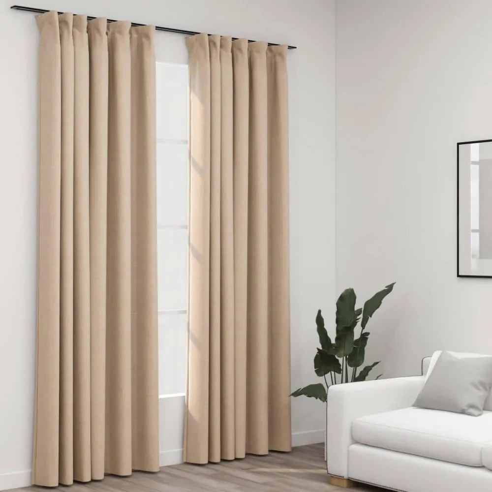 vidaXL 2 db bézs vászonhatású sötétítőfüggöny kampókkal 140 x 225 cm