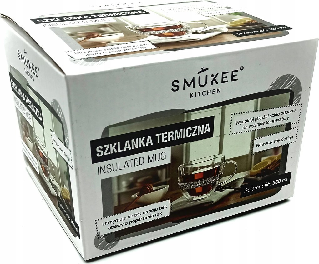 Pohár Füllel Thermo Csésze Smukee 2 rétegű üveg 360 ml