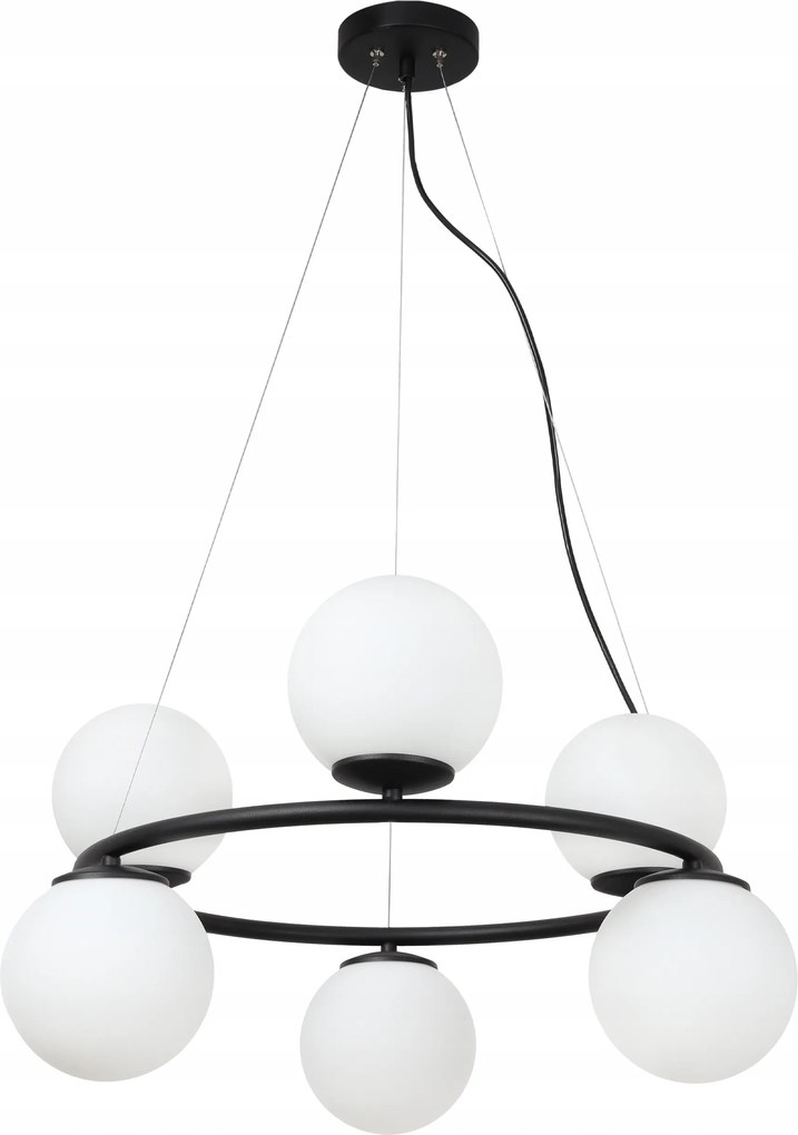 Mennyezeti Lámpa Lógó Gyűrű Csillár Fekete Fehér Üveg Gömbök Loft 6XE14