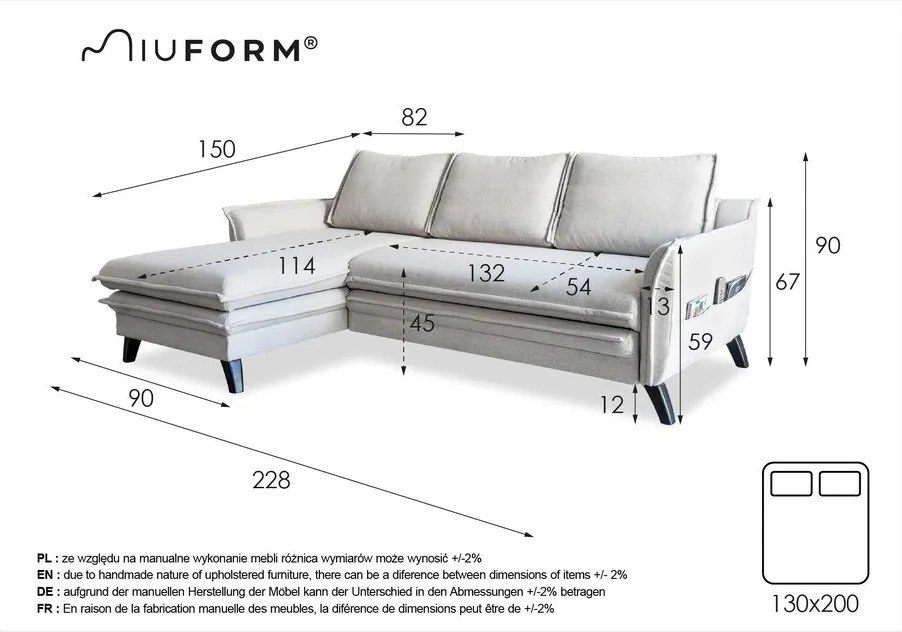 Charming Charlie világoskék kinyitható sarokkanapé, bal oldali - Miuform
