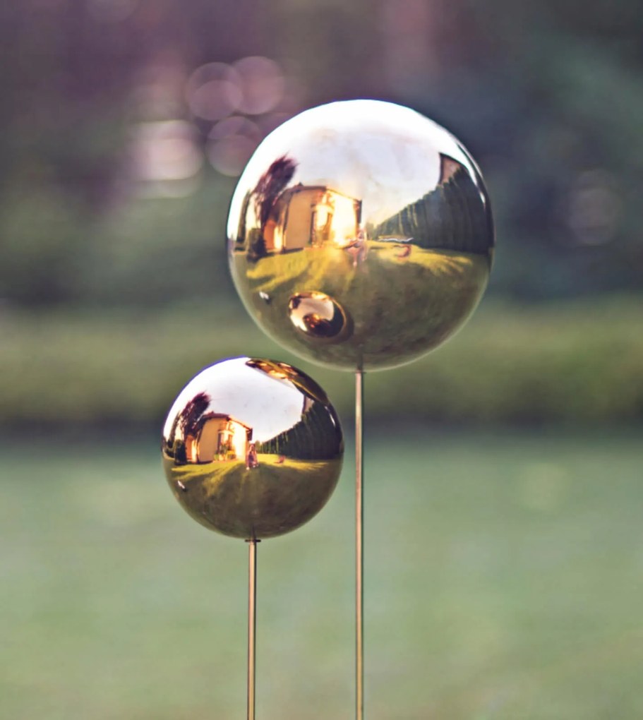 Rozsdamentes acél fém dekorációs gömb kertbe arany M 15 cm