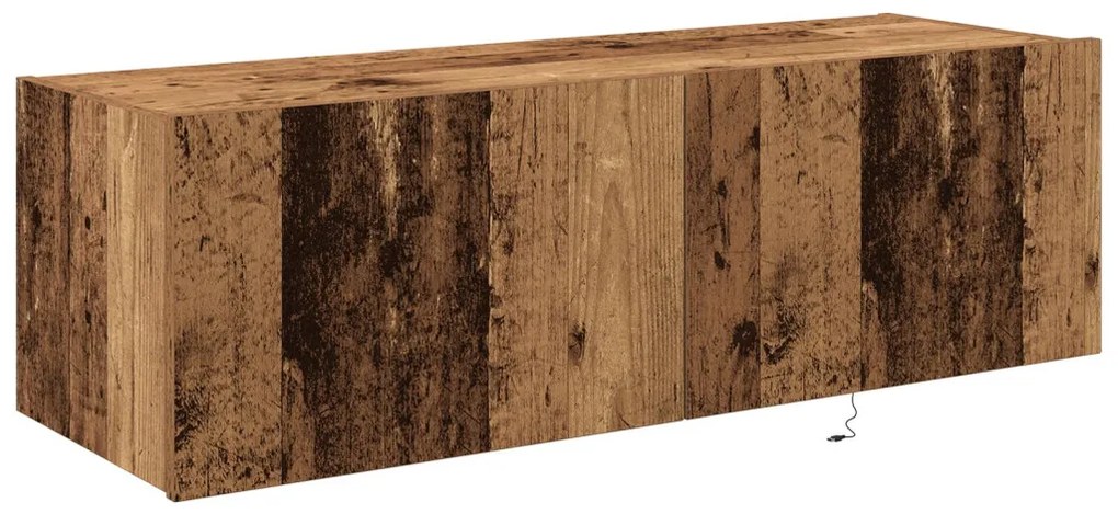 TV fali szekrény LED lámpákkal, régi fa 100x35x31 cm