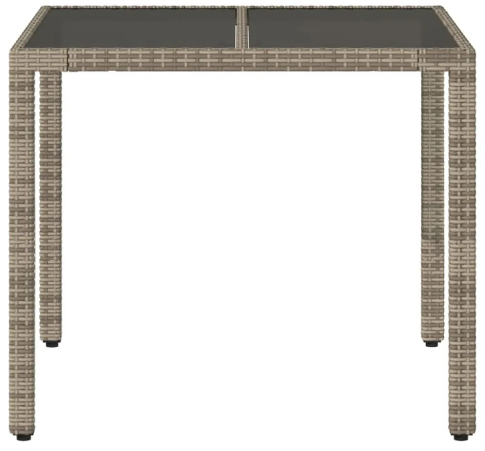 szürke polyrattan üveglapos kerti asztal 90 x 90 x 75 cm