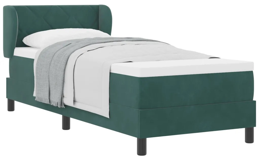 Boxspring Ágy Matraccal Sötét Zöld 80x200 cm Bársony