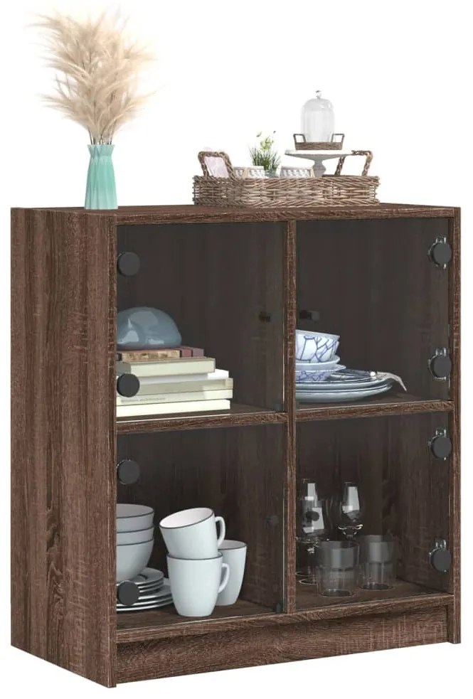 barna tölgyszínű kisszekrény üvegajtókkal 68 x 37 x 75,5 cm