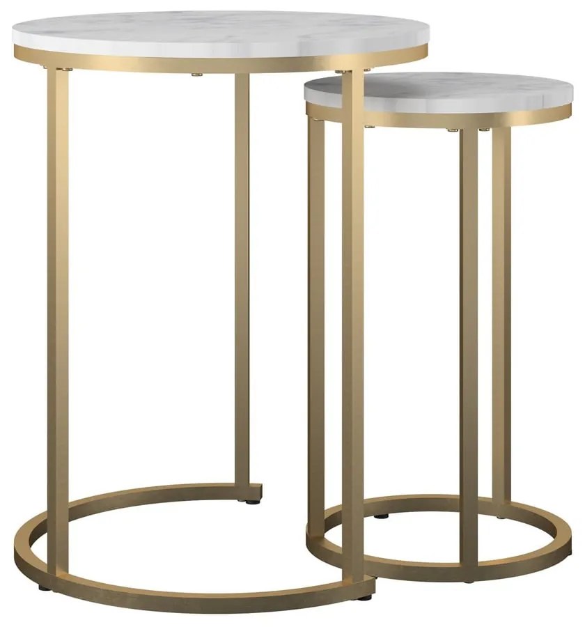 Fehér-aranyszínű kerek dohányzóasztal szett márvány dekorral 2 db-os ø 45 cm Amelia – CosmoLiving by Cosmopolitan