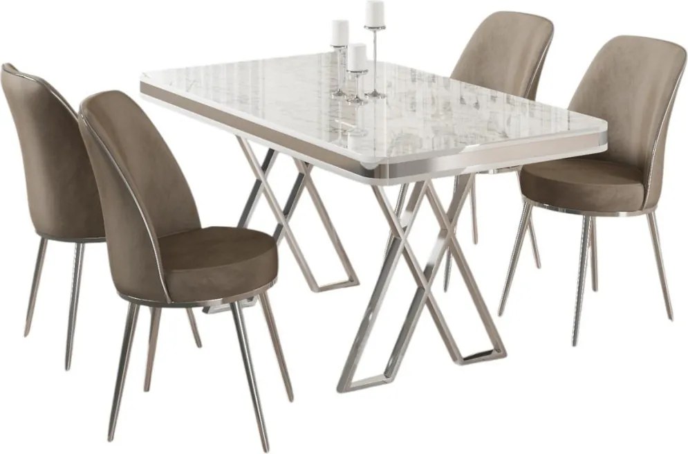 Vals étkezőgarnitúra, fehér-króm, 130 cm – TR240CHR2341