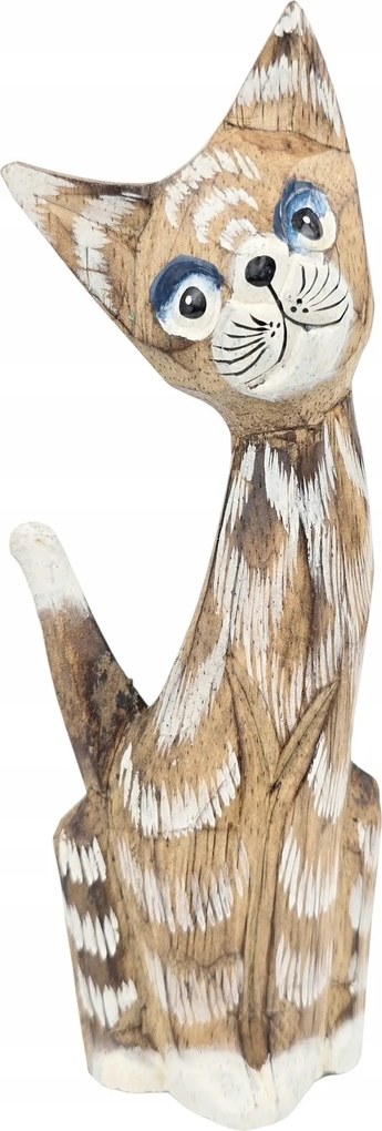Dekoratív Macska Fa Faragott Kézzel Készített Festett Cica Figura *20 cm
