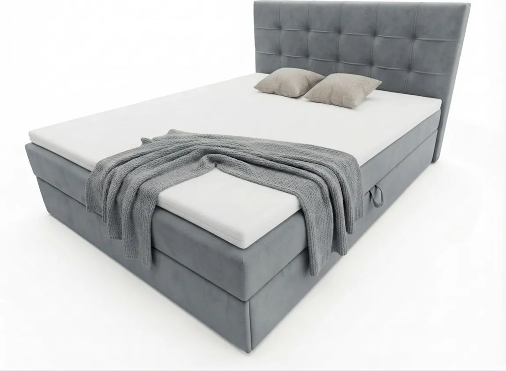 Kárpitozott boxspring ágy DIRELIS TRINITY 160x200 cm szürke Matrac: Bonell rugós matrac