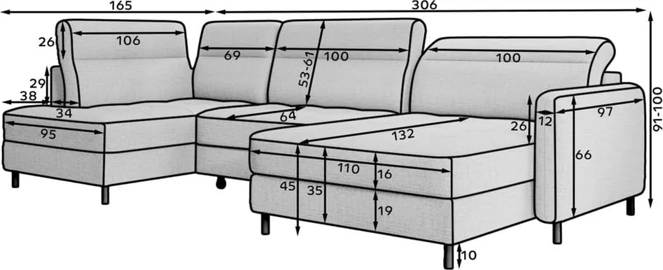 Sárga bársony kinyitható-tárolóhelyes sarokkanapé (jobb oldali-U alakú) Berrto – ELTAP