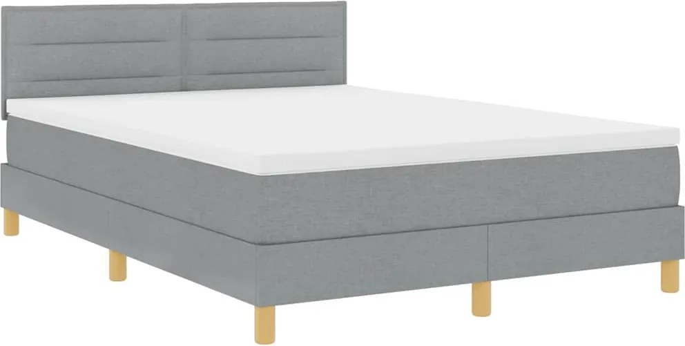 vidaXL LED Box Spring Ágy matracmal Világosszürke 140 x 190 cm szövet