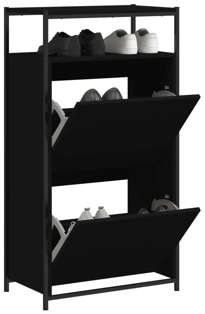 fekete szerelt fa cipőszekrény 60x34x112 cm
