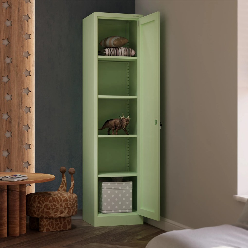 Keskeny fém irodai iratszekrény, pasztellzöld, 450x1850x400 mm: ALEX Fresh Style