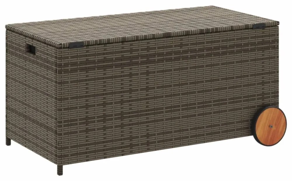 szürke polyrattan kerti tárolóláda kerekekkel 190 L