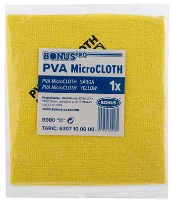 Törlőkendő, mikroszálas, univerzális, 40x34 cm, BONUS PVA MicroCLOTH, sárga (KHT1292)