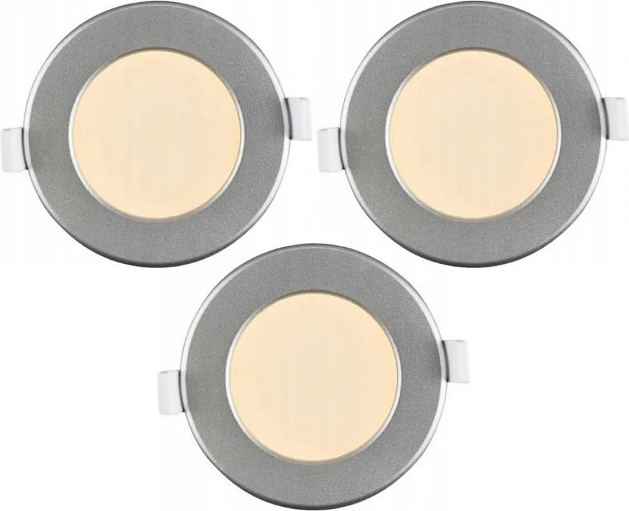3 darabos szett LED fürdőszobai beépíthető mennyezeti lámpa, 6W, 230V, IP44, ezüstszínű