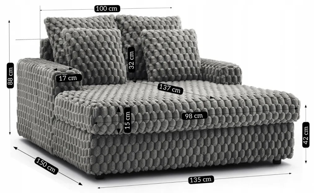 Fotel Wypoczynkowy KOBEL Szary Pluszowy