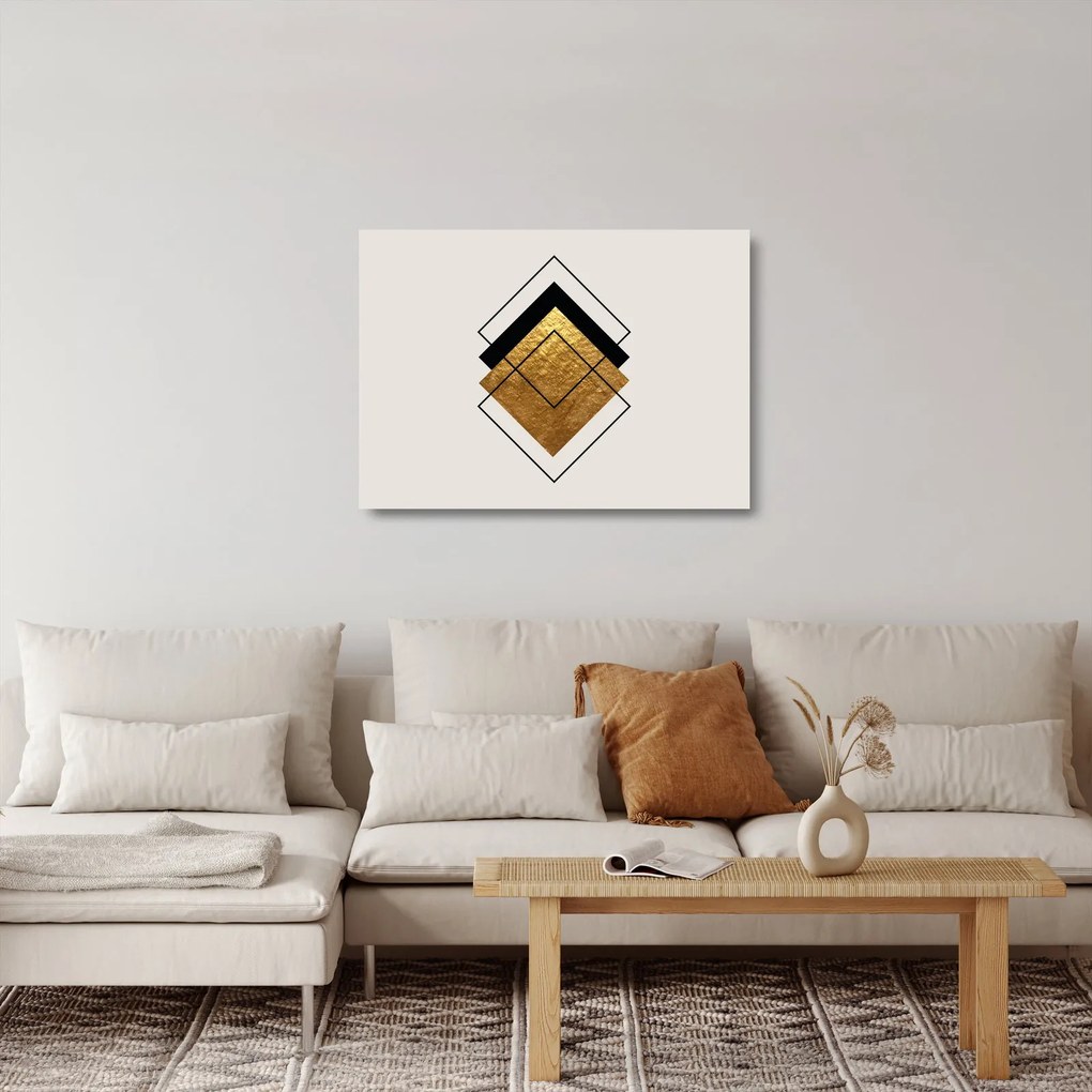 Üveg kép - Absztrakció arany és fehér N⁰1 (70x50 cm)