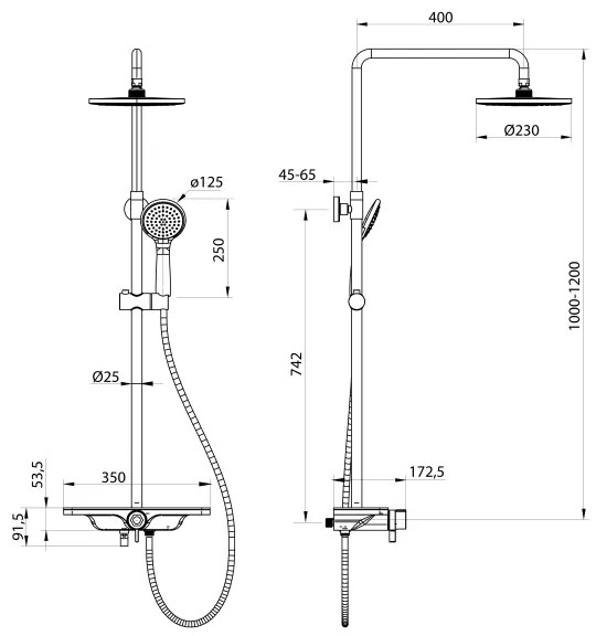 Aqualine - ARONA zuhanyszett csapteleppel, matt fekete