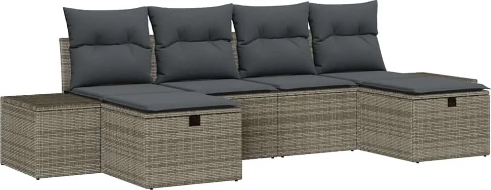vidaXL Kerti Kanapé Szett párnával tárolóval 6 pcs Szürke polirattan