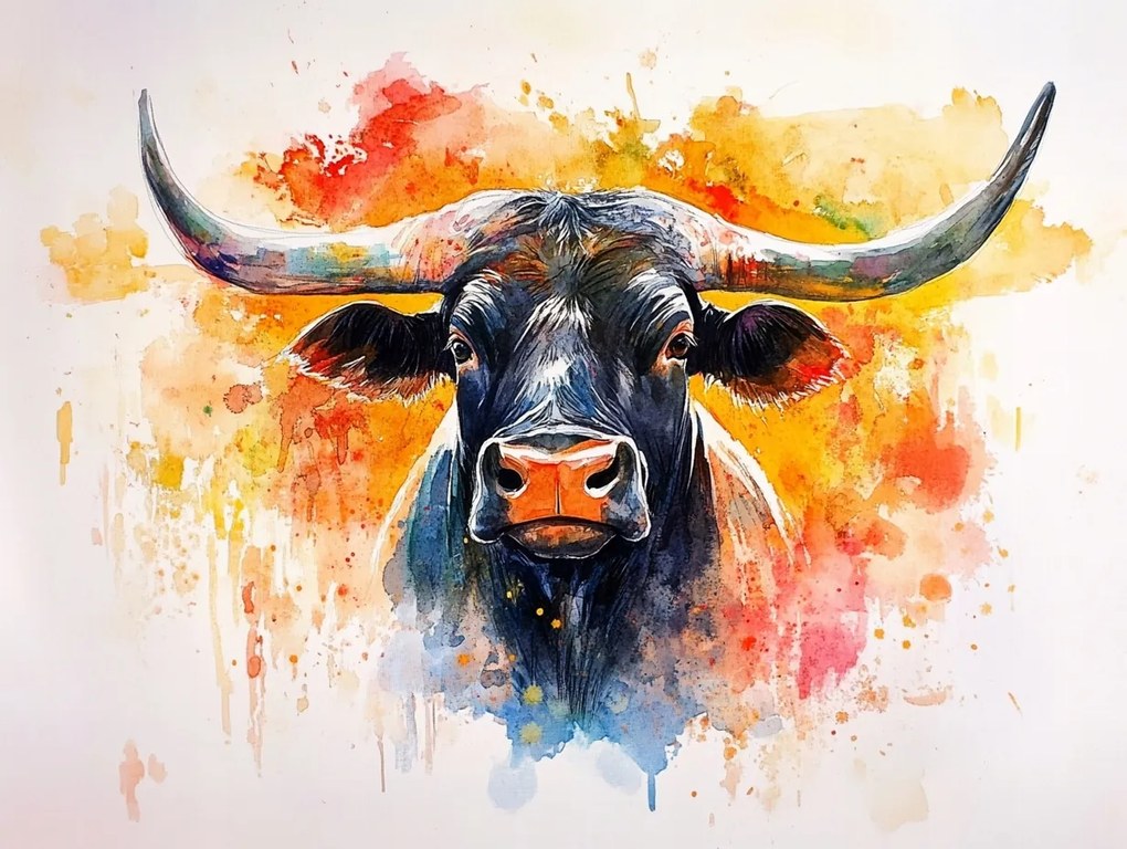 Vászonkép Canvas Bika Akvarell Wall Art Színes Portré Művészet 100x75