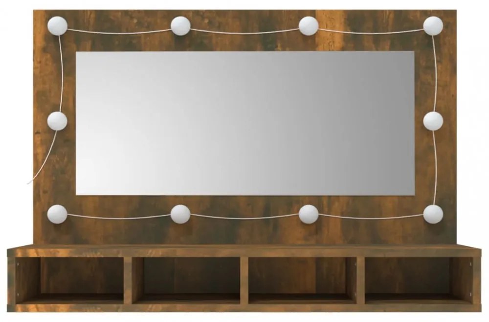 füstös tölgy színű tükrös szekrény LED-ekkel 90 x 31,5 x 62 cm